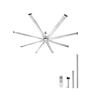 fathersdaygift VEVOR 96 In Ceiling Fan without Light, 6-Speed Remote Control, Aluminum 8-Blade, Reversible DC Motor, Modern Low Profile Flush Mount Fan for Bedroom, Living Room, Patio, Indoor/Outdoor, Brushed Nickel