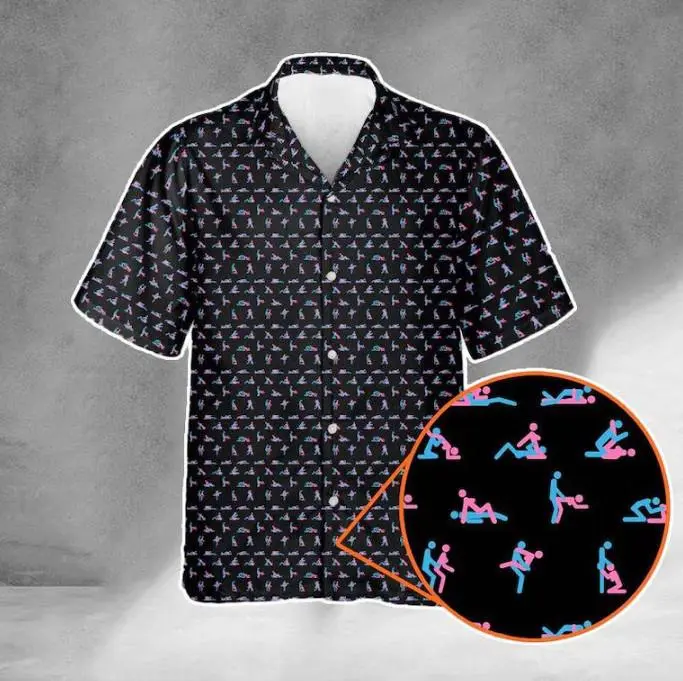 Positions Pattern Hawaiian Shirt, Man & Woman Stick People Hawaiian Shirt, Short Sleeve Shirt, Funny Gifts For Couple, Friends