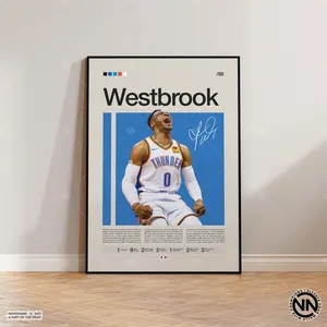 Russell Westbrook Poster, Sports Poster, Mid Century Modern, Fans, Sports Bedroom Posters