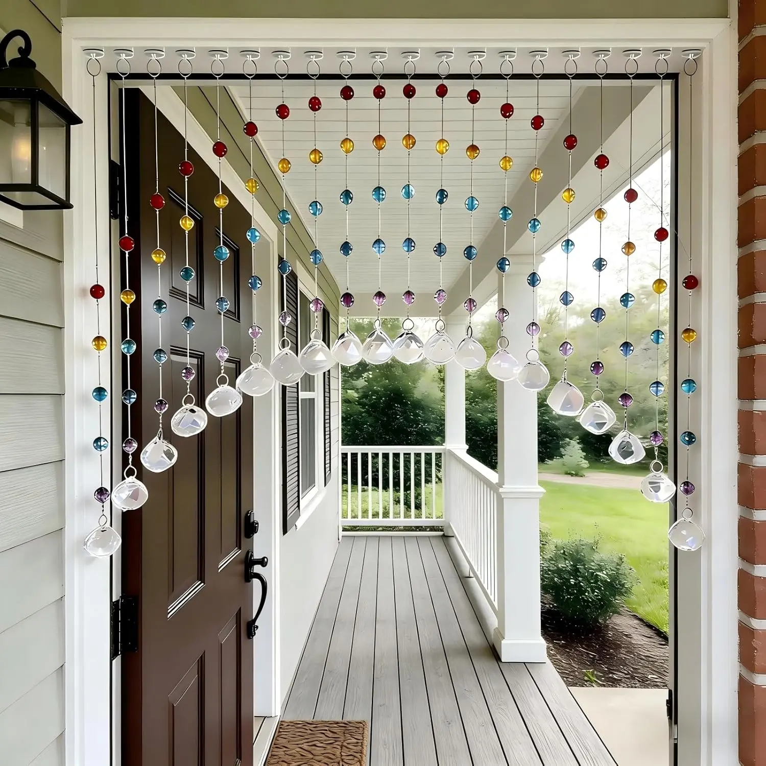 20-Strand Crystal Beaded Curtain, Multicolor Acrylic Arched Room Divider with Rainbow Beads for Bedroom, Living Room, Cafe