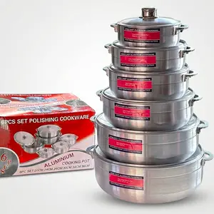 6 PCS Aluminum Cooking Pot Set with Lids 20–36cm – Silver Cookware for Kitchen & Restaurant | 6 Moso Chodyè pou Kwizin