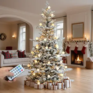 YITAHOME 6/7.5FT Pre-lit Flocked Layered Christmas Tree with Remote, Hinged Flocked Christmas Tree, with PE & PVC Mixed Branch Tips, Warmwhite & Color Changing Lights w/Removable lampshade, 11 Modes