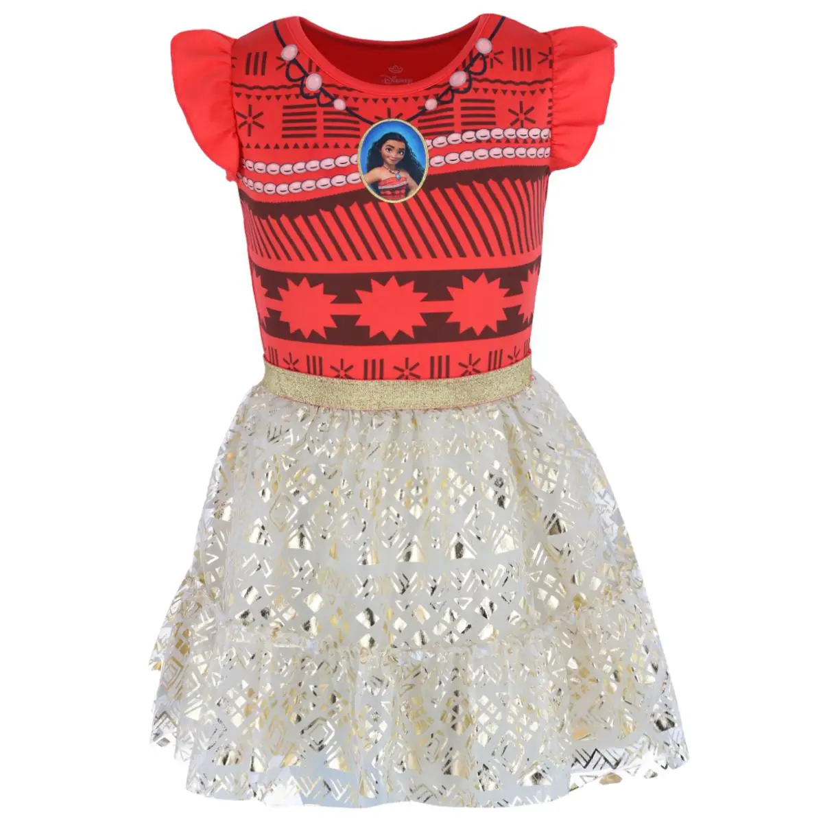 Jerry Leigh Girl's Disney Moana Princess Metallic Cosplay Tutu Dress & Nightshirt (Girls' Sleepwear)