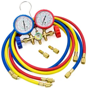 Stark USA HVAC Manifold Gauge Set - Car Repair Tools with Swivel Seals, 3 PSI Scales, Heavy-Duty Brass Body, Diaphragm Valves, R410A/R22/R404A Refrigerant Compatibility for Charging