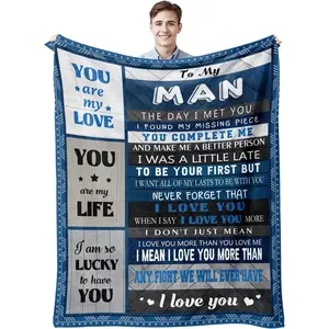 Skin-Friendly Soft Fleece Flannel Blanket – 60"x50" Large Size, 1-Side Slogan Print with Plain White Back, Dad Gift for Birthday or Wedding Anniversary, Cozy Flannel Blankets for Summer Vibes