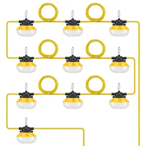 VEVOR 100FT Construction String Lights, 100W 10000LM, 10PCs String Work Light, 5000K, IP65 Waterproof, with Hanging Hooks, for Construction Site, Temporary Lighting Indoor Outdoor, ETL Listed