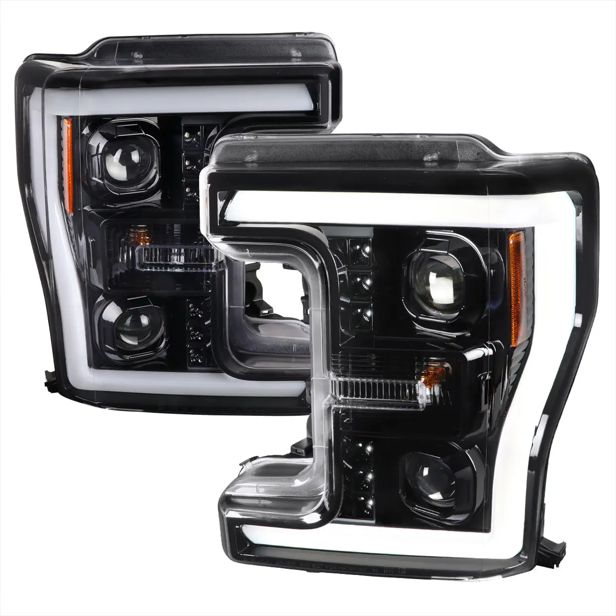 2017-2019 Ford F-250 F-350 F-450 F-550 Switchback LED C-Bar Projector Headlights (Jet Black Housing/Clear Lens)