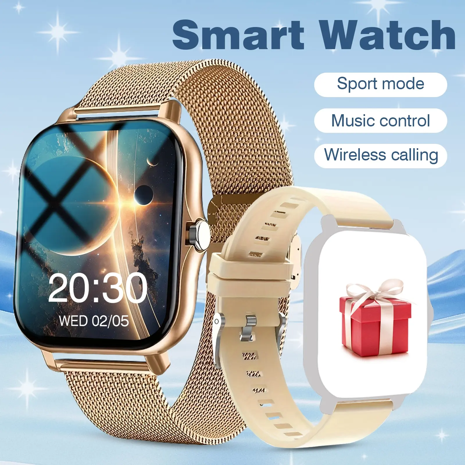 Smartwatch for All Ages - Wireless Call, Message Reminder, Pedometer & Calorie Tracking, Multiple Sports Modes, Weather Forecast, Wireless Connection, Comfortable & Durable, Ideal Gift Option