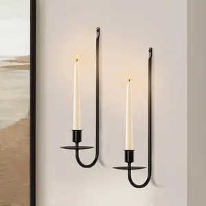 Candle Sconces Set of 2, Taper & Pillar Wall Candle Holder, Black Wall Sconces Set of Two, Decor for Entryway, Stair Corner, Living Room