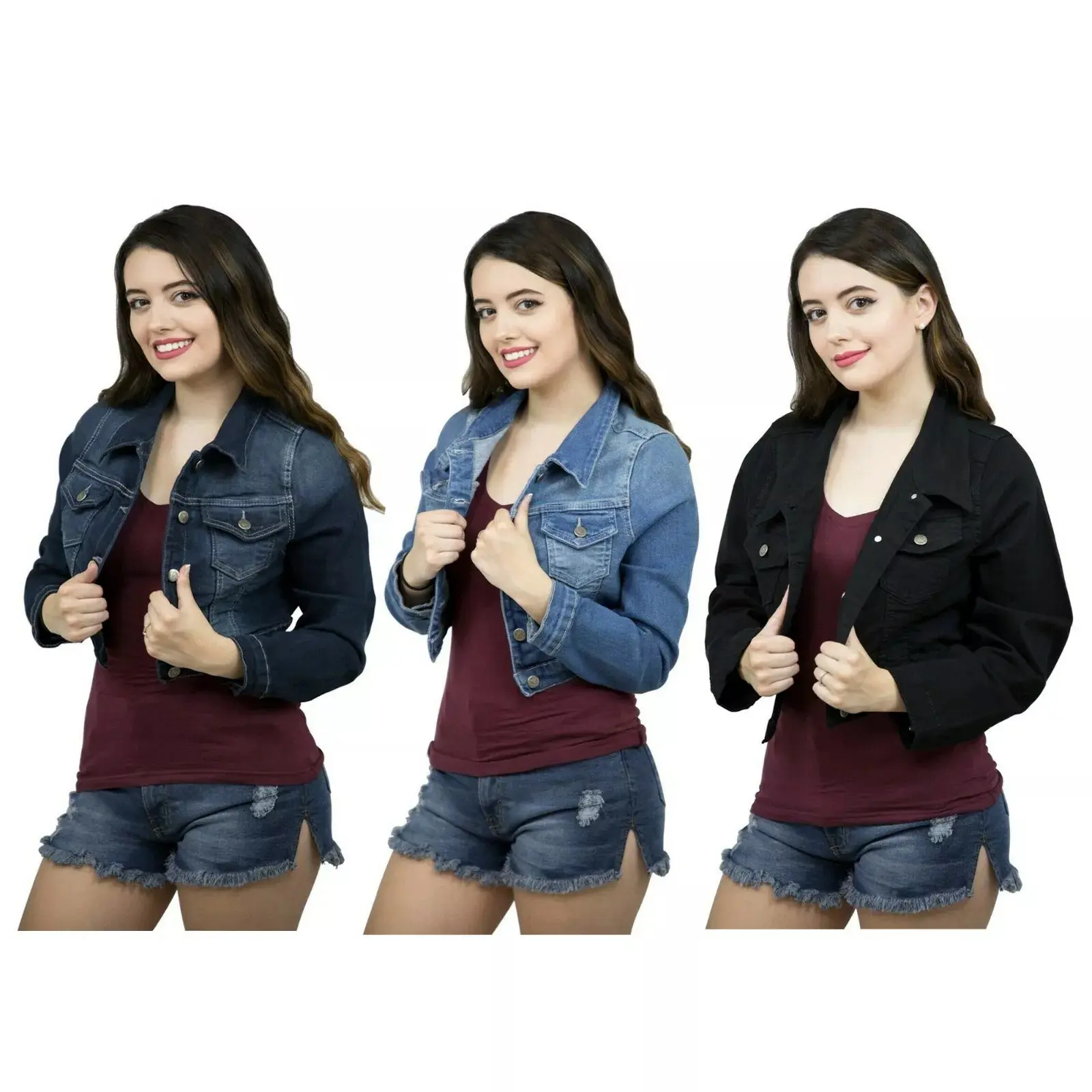 Women's Plus Size Vintage Washed Oversized Cropped Denim Jacket Button-Up Jean Coat with Distressed Look for Trendy Style