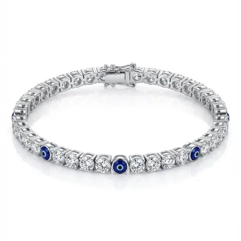 Evil Eye Tennis Bracelet | Dainty Crystal Gold Plated Bracelet | Simulated Diamonds | Gift for Her