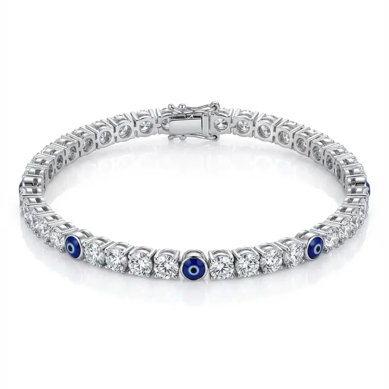Evil Eye Tennis Bracelet | Dainty Crystal Gold Plated Bracelet | Simulated Diamonds | Gift for Her