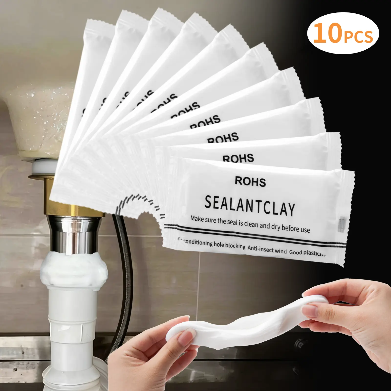 10Pcs Professional Sealant Clay - Anti-Insect Wall Hole Filler Mud, Sticky Pipe Repair Putty for Air Conditioning Holes & Wall Cracks, Non-Toxic Quick Drying Mastic for Home Repair