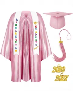 Kindergarten Graduation Cap and Gown Set for Class of 2026 Photoshoot, 2026 & 2027 Charms & Sash, Satin Kindergarten Graduation Outfit for Son Daughter Nephew Pre-K Preschool Kindergarten 1st Grade Grad Gift Memories Keepsakes