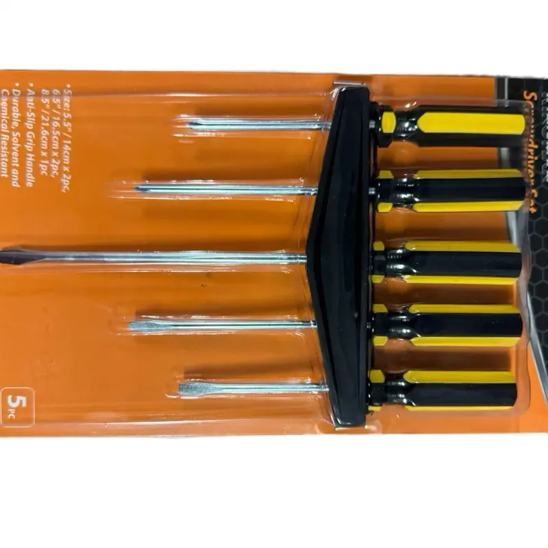 5 piece screwdriver set anti slip grip handle durable solvent and chemical resistant