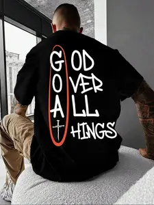 Men's Letter Print Round Neck Tee, Loose Street Fashion Short Sleeve T-shirt for Daily Wear, Casual Comfy Top for All Seasons