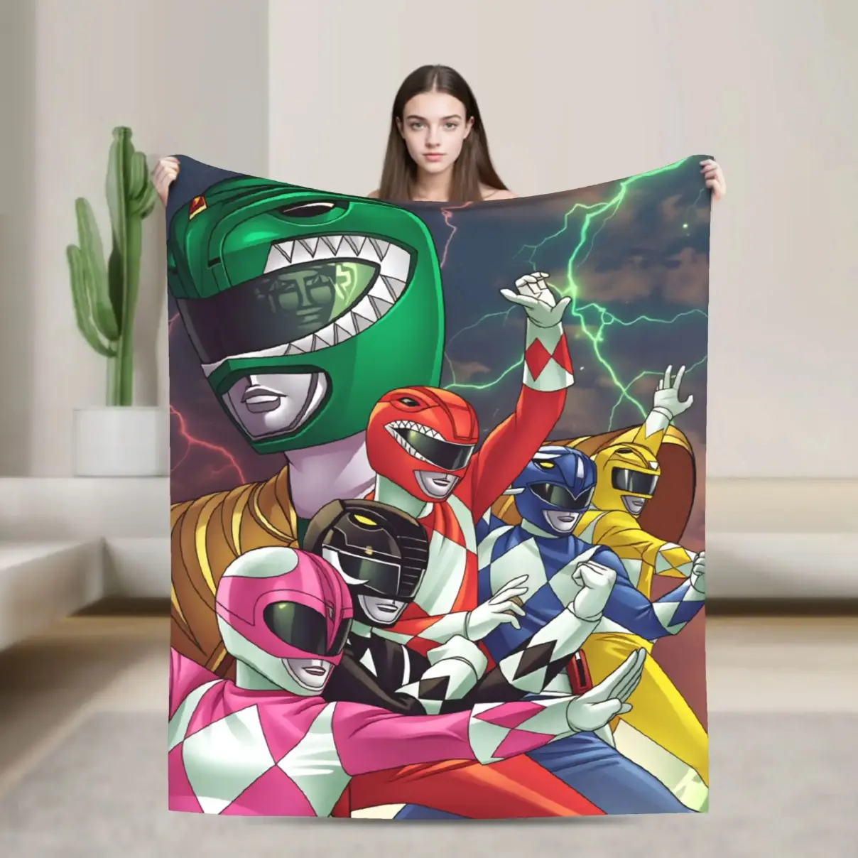 M-Mighty Morphin Flannel Blankets  Cartoon P-Power Rangers Soft Warm Throw Blanket for Couch Bed Bedspread Sofa Bed Cover---Warm Haven Textiles