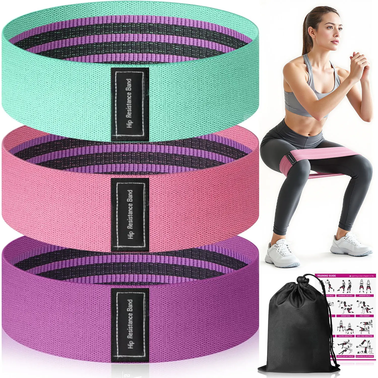 FED Fitness 3-Pack Fabric Multi-Resistance Bands - 3 Levels, Durable Fitness Training Band, Home Workout Gear, At Home Glute Workout Equipment for Glute Growth, Lower Body Leg/Hip Training Tools, Core Training