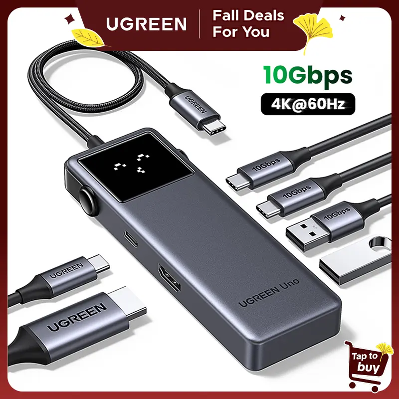 UGREEN Uno 6-in-1 Multi-Input Adapter - Type-C to 4K 60Hz HDMI, 10Gbps Speed Data + Video, Multiple USB Port, 100W PD, 85W USB-C Pass-Through Charging, Laptop Accessory for MacBook, Galaxy S23, Geek Gift, TikTokShopFallDealsForYou