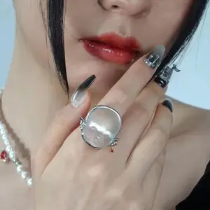 Baby Face Adjustable Ring Open Rings Fashion Crochet Finger Alloy Material y2k Rings Jewelry Gift for Women Girlfriend