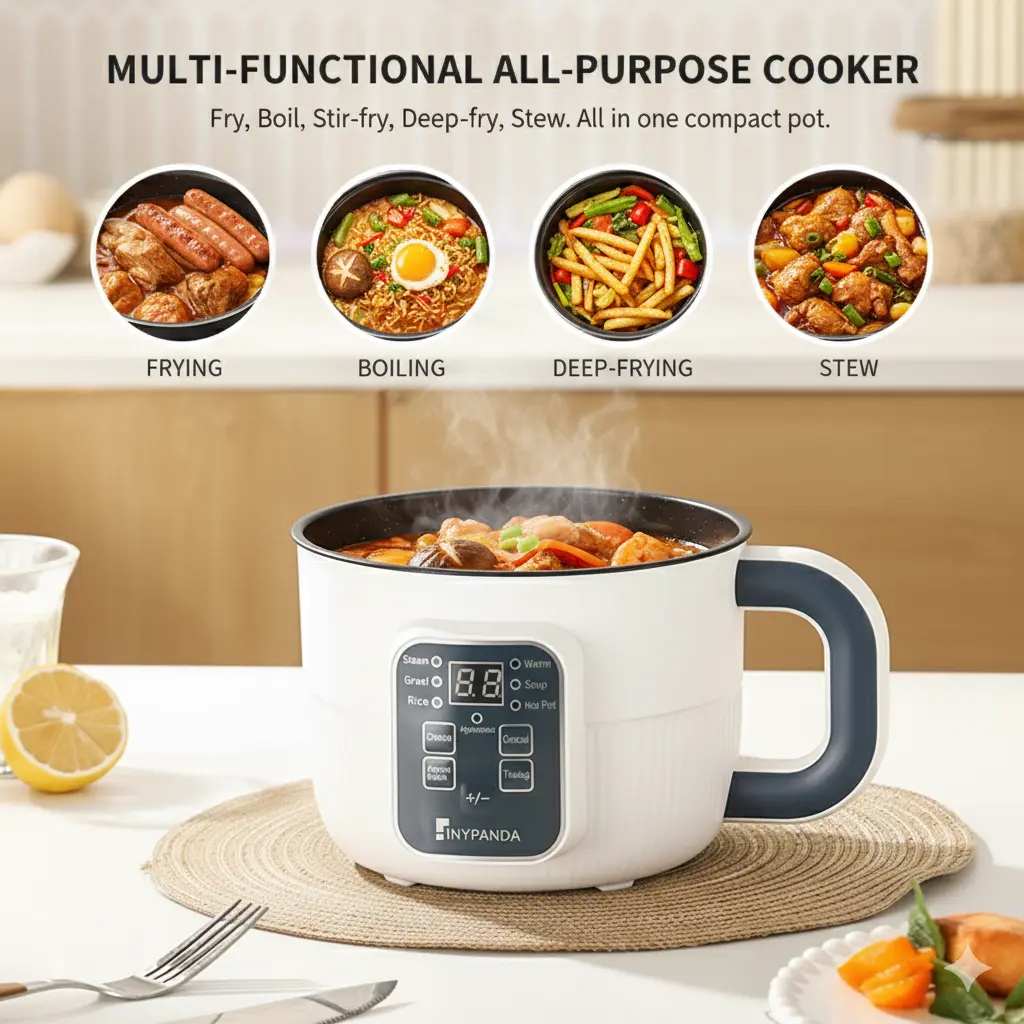 PineyPlace 1.7L Electric Cooking Pot - Multifunction Rice Steamer with Touch Panel, Compact Electric Hot Pot for Dorms, Homes