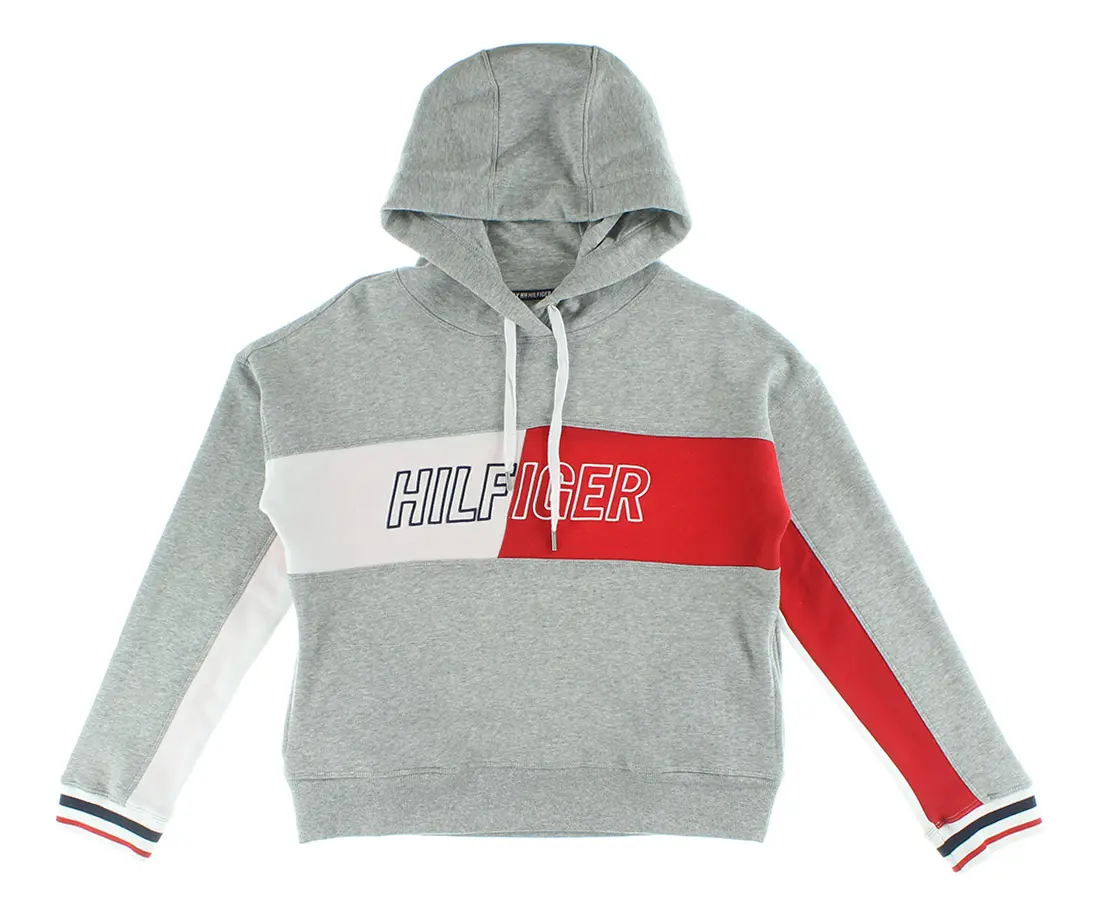 Tommy Hilfiger Female Colorblocked Embroidered Logo Crop Hoodie - Women's Athletic Hoodies for Casual Fitness Wear, Sporty Chic Active Wear, Crop Fit