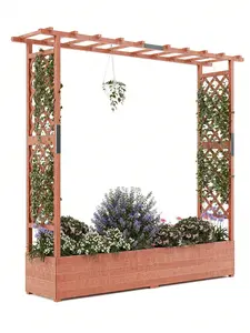 Elevated Garden Bed With Trellis - Wooden Planter Box With Side Supports, Canopy, And 4 Drainage Holes – Perfect For Climbing Plants, Vines, And Blossoms, 78"X17"X72"