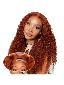 Ginger Lace Front Wigs Human Hair HD 5X5 Orange Ginger Deep Wave Wig Human Hair Pre Plucked High Density 200% Density Wet Deep Wave Texture Wet Wavy 350# Colored Glueless Deep Curly Lace Frontal Wigs for Women