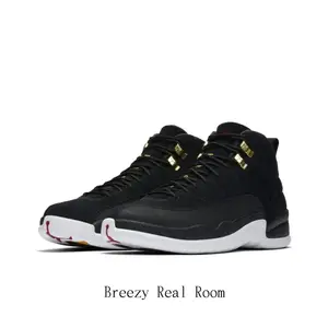Black Suede/Leather Performance Sneakers with White Midsole, Gold Hardware & Red Heel Numbering | Durable High-Top Shoes for Basketball & Casual Wear