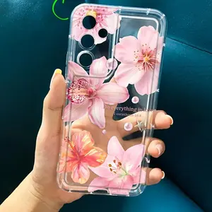 Transparent Floral Pattern Design Full Wrap Shockproof Phone Case Compatible with Iphone 15 PROMAX Cover Protective