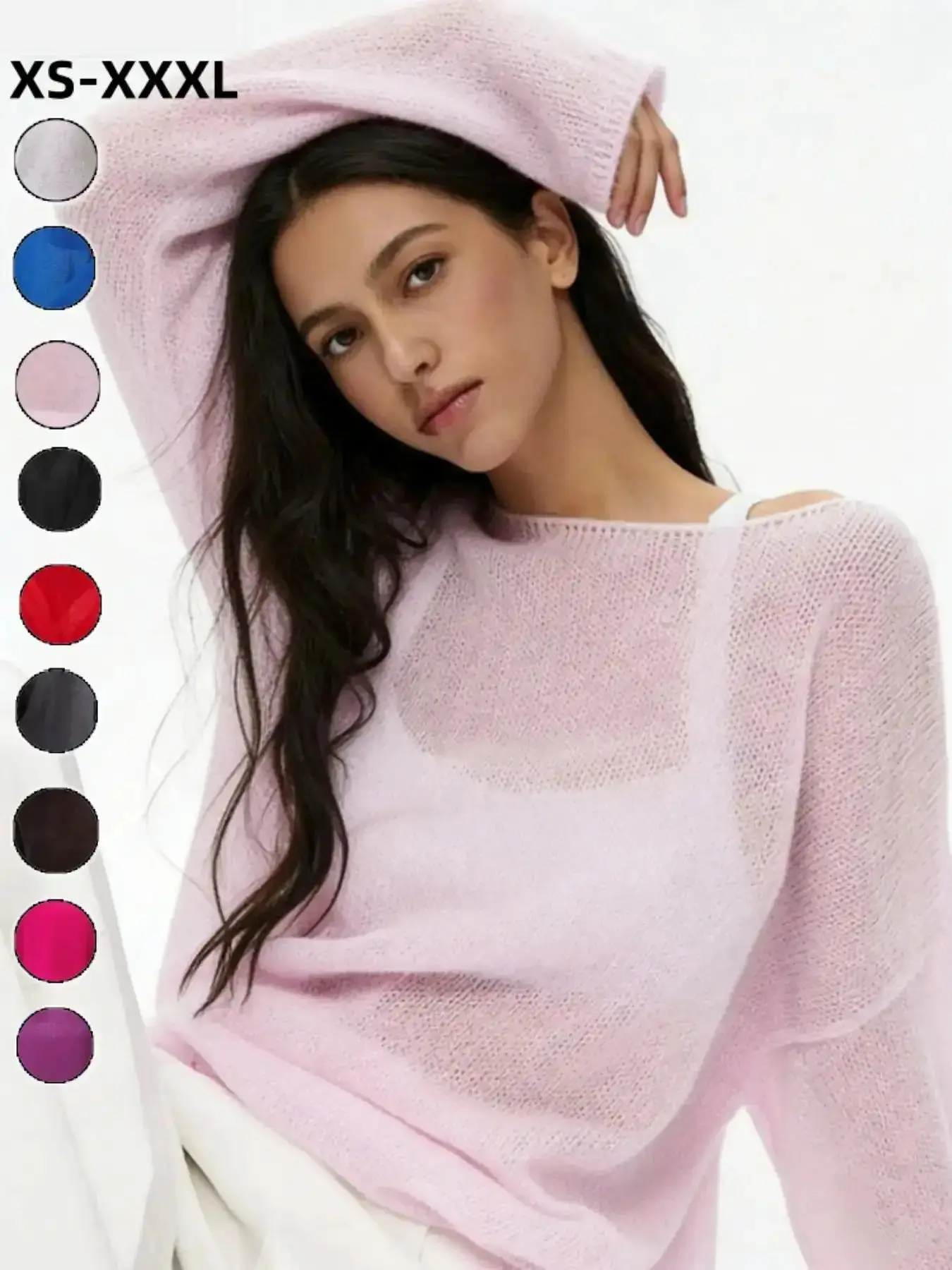 Women's Hollow-Out Knit Top Summer Breathable Beachwear Sun Protection Loose Mesh Fabric Sexy Round Neck Transparent Sweater Can be worn with a bikini everyday top essential basic easy care musthave piece trendy look