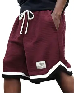Plus Size Men's Knitted Waffle Fabric Shorts - Extra-Large/XL Plain Gray Loose-Fitting, Breathable, Soft, Stretch, Adjustable Elastic Drawstring Waist Street Casual Summer Menswear Bottoms, Extra-Large Men's Shorts