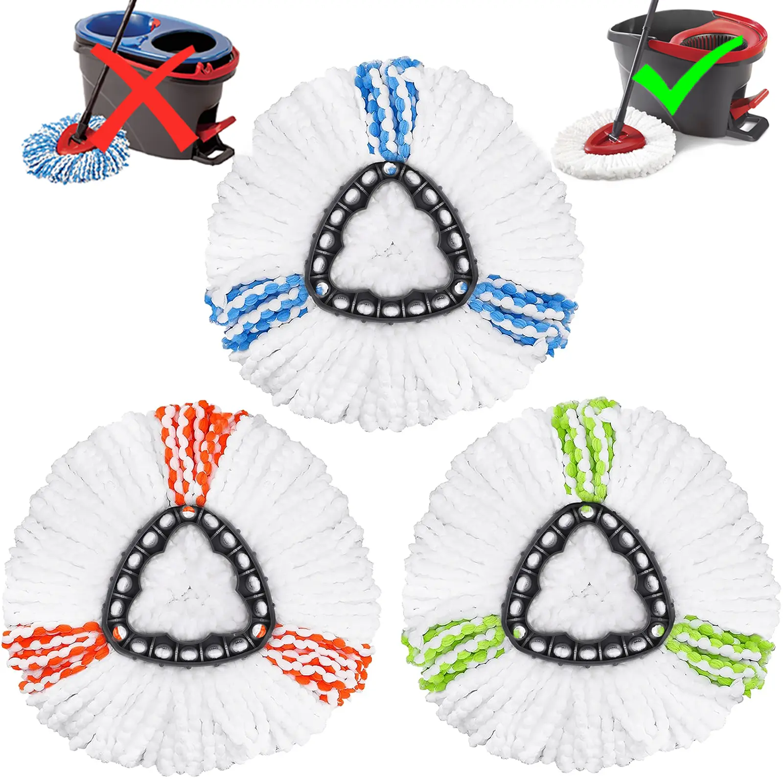 3PC Microfiber Spin Mop Heads Compatible with EasySwing 1-Tank System, Triangular Water-Absorbent Cloth for Hard Floors & Tiles