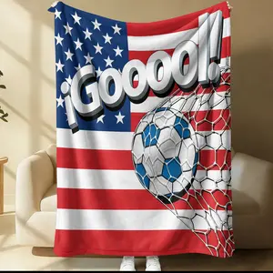 Patriotic Usa Soccer 'gooooal!' Fleece Blanket, Lightweight Warm Throw, Soccer Ball Net Print, Travel Camping Blanket, Gift for Soccer Fans