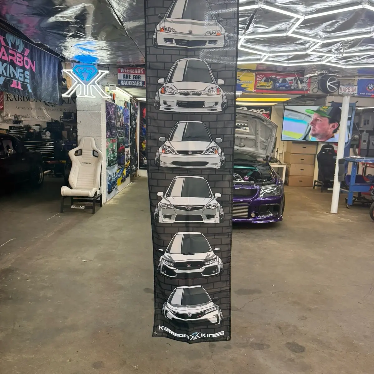 civic generation flag ek eg ep3 fk8 fl5 tapestry banner garage automotive