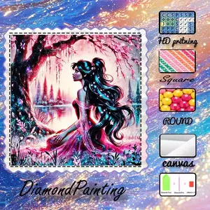 DIY 5D velvet fabric diamond painting handmade kit, AB diamonds, fairy dust diamonds, crystal diamonds for girls, trees, lakes, diamond embroidery, special craft diamond art kit, wall decoration, gifts for family, loved ones, and friends, Handicraft