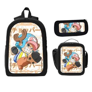 Chopper Cartoon Theme Backpack Three-Piece Set Black Backpack Lunch Bag Pencil Case for Students & Professionals