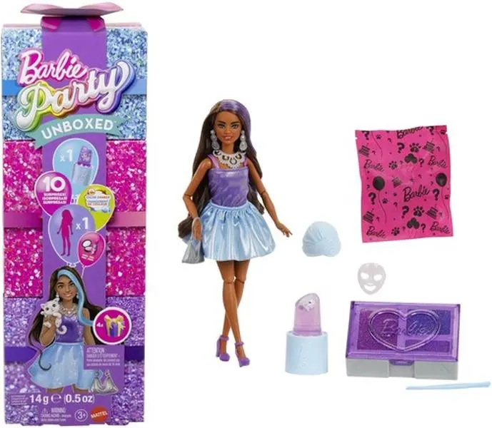 Mattel - Barbie Party Unboxed Glam Party Series Purple Sparkle Doll & Accessories  [Collectible Figurine/Statue/Bust] Paper Doll