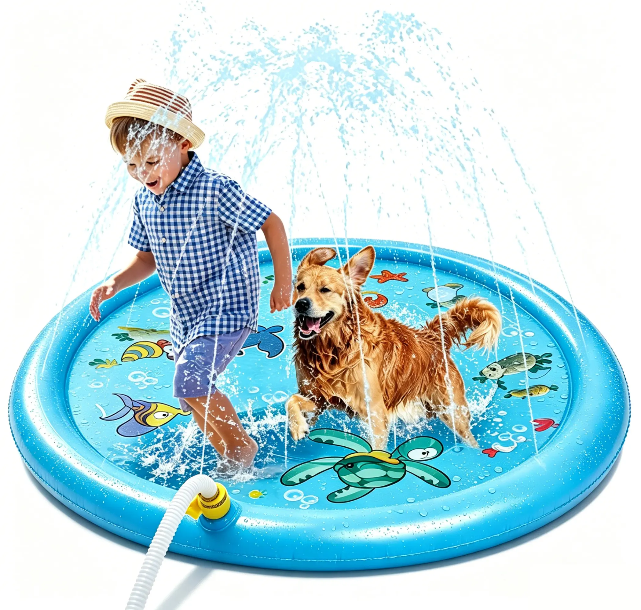 Splash Pad,play mat, Non-Slip Thicken Splash Pad for Kids Ages 4-8 Toddler Baby Splash Sprinkler Pad Dog Pool Summer Outdoor Water Toys for Boys Girls, 40'' Blue campingessentials