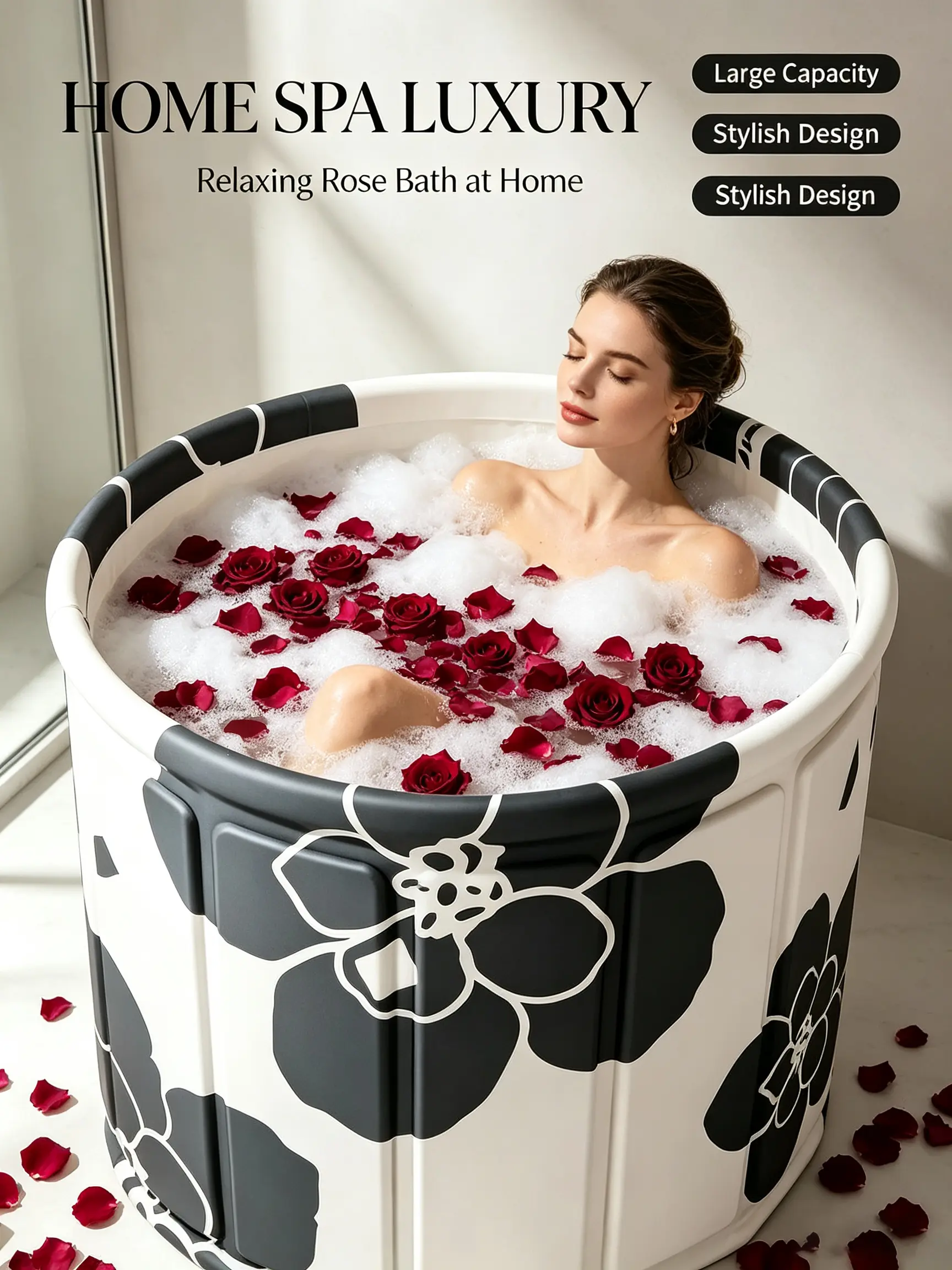 Portable Ice Bath Tub for Adults - Collapsible PVC Foam Soaking Tub with Thickened Thermal Insulation, Hot & Cold Therapy Bath for Home, Outdoor Spa Use