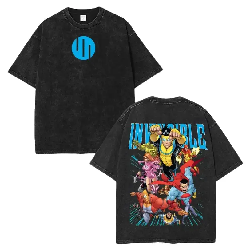 Vintage Washed Invincible Superhero Oversized T‑Shirt From fashion wear, Retro Omni‑Man Comic Graphic Tee, Hip‑Hop Streetwear Casual Short Sleeve Top, Loose Fit Stylish Shirt For Men Women, Trendy Daily Outfit For Invincible Fans