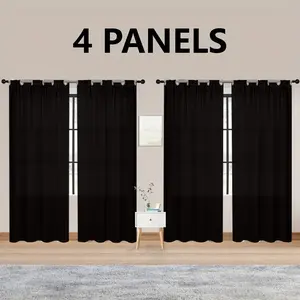 1 set of 4 pieces，black printed curtains, 100% blackout curtains, privacy protection, top eyelets, easy to install living room and bedroom study, kitchen, coffee shop home decoration curtains, Privacy Grommet Curtains, easy to clean