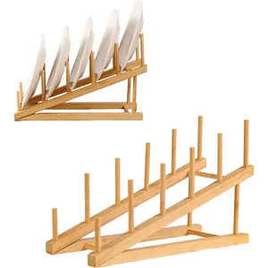 2 Pack 5-Tier Wooden Plate Stands for Display, Tabletop Display Holders for Book, Artwork, Photo, Puzzle, Magazine and Platter