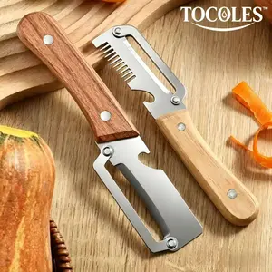 Multi-Functional Vegetable Peeler, Ultra-Sharp Stainless Steel Blade, Wooden Handle, Bottle Opener, 2 Pcs, Kitchen Tool for Vegetables and Fruits