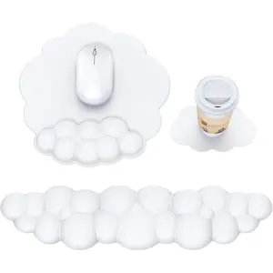 Cloud Mouse Pad with Wrist Rest, Cloud Keyboard Wrist Rest, Mouse Pad Wrist Support, Ergonomic Keyboard Mouse Wrist Support White