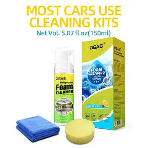 Car Interior Foam Cleaner Kit 150ML Cleaner with Wipe and Sponge Automobile Cleaning Agent Polishing Cleaner Set for Car Leather Seats, Dashboard, and Windows Cleaning