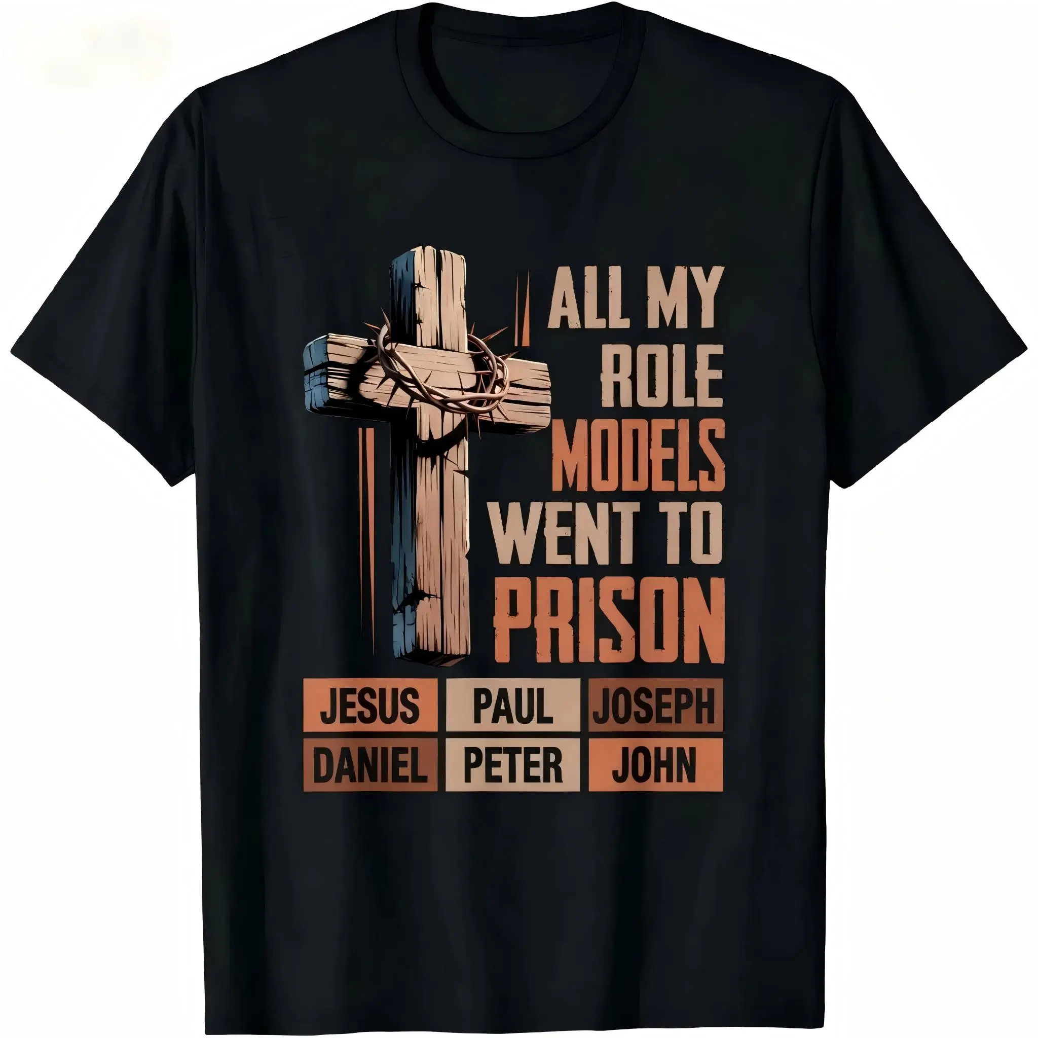 Unisex Christian Apparel T-Shirt - Casual Round Neck Sports Top, Biblical Heroes Cross Faith Tee, Religious Christian Clothing, Tops