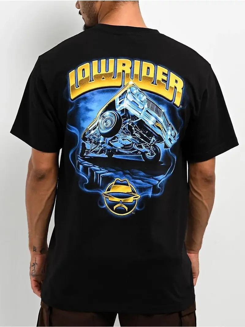Lowrider 4 On 3 Black T-Shirt Top Cotton Man Streetwear Crewneck Tropical Shortsleeve Casual Menswear