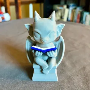 Chibi Reading Gargoyle Bookshelf Decor - Cute Spooky Figure - 3D Printed Bookish Decor