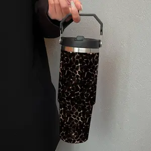 30oz Insulated Stainless Steel Tumbler with Straw, Meteor Leopard Print, Dual Use Cold Hot Water Bottle Cup, Sporty Style, Ideal Gift for Sports Outdoor Office Home